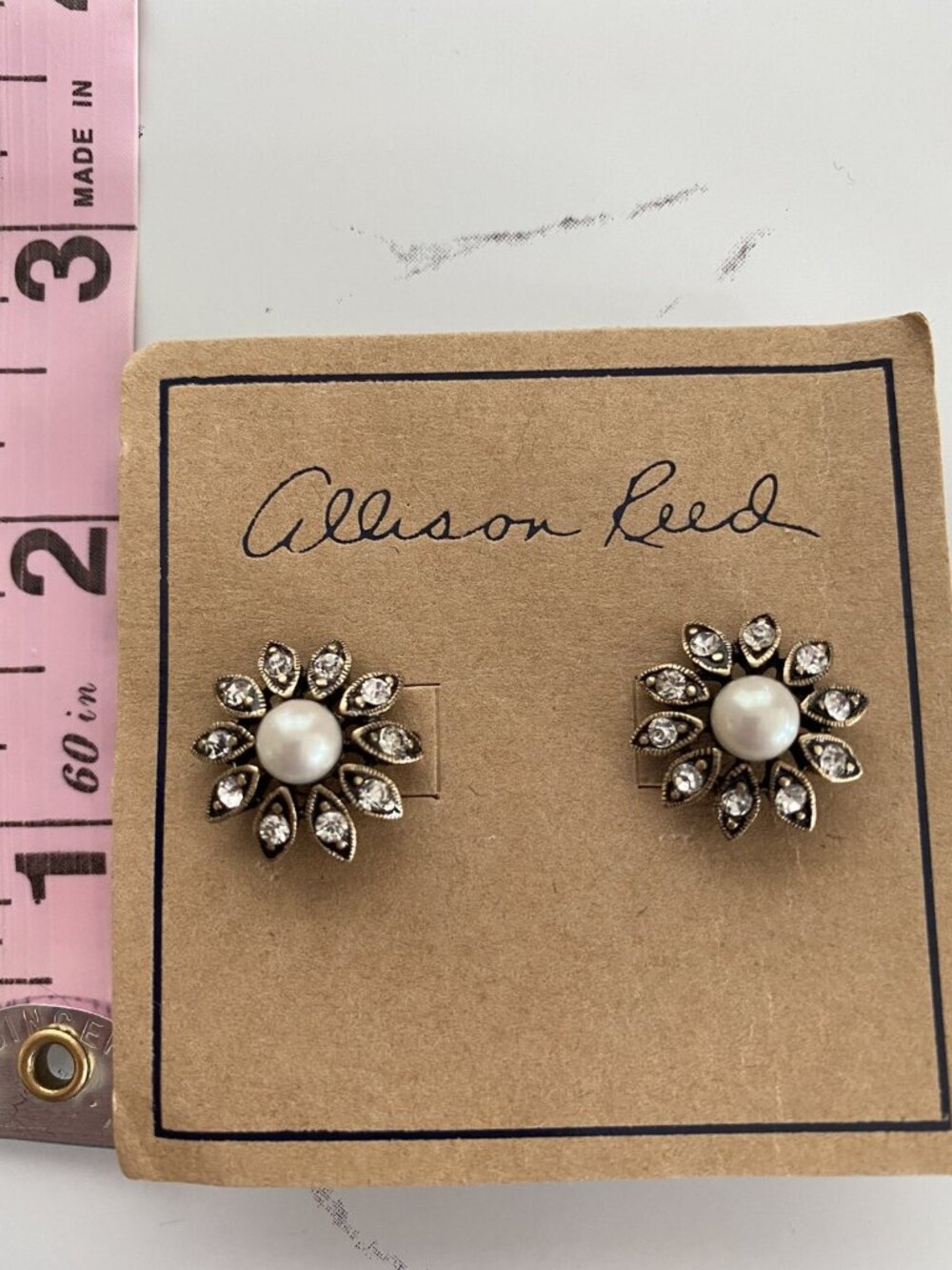 Allison Reed Floral Earrings-Rhinestones & Faux Pearl-NWOT